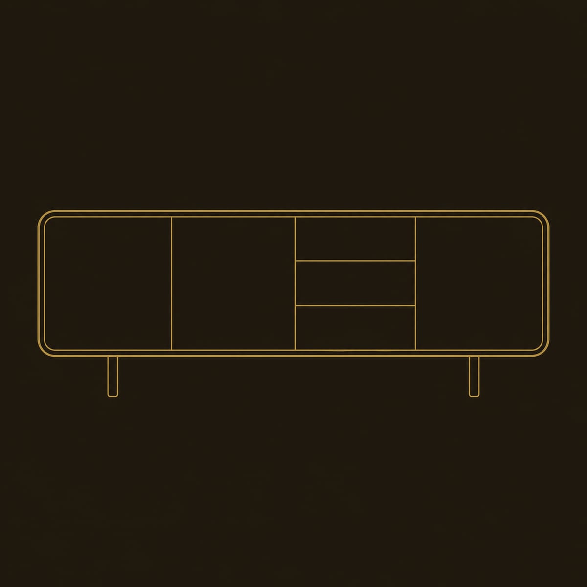 Soft Edged Sideboard With Doors And A Stack Of Drawers dimension diagram
