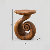Spiral Coil Side Table With Round Top And Shell Shaped Base dimension diagram with width, height and depth