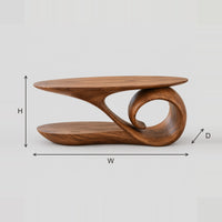 Spiral Curl Coffee Table With Swept Oval Top And Base Shelf dimension diagram with width, height and depth