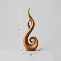 Spiral Flame Sculpture With Open Center And Tapered Tip dimension diagram with width, height and depth