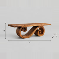 Spiral Ribbon Pedestal Dining Table With Plank Top dimension diagram with width, height and depth
