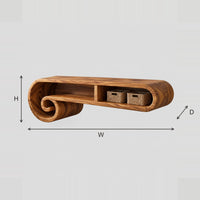 Spiral Scroll Floating Bathroom Vanity With Open Shelves dimension diagram with width, height and depth