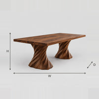 Spiral Twist Pedestal Dining Table With Two Hourglass Bases dimension diagram with width, height and depth