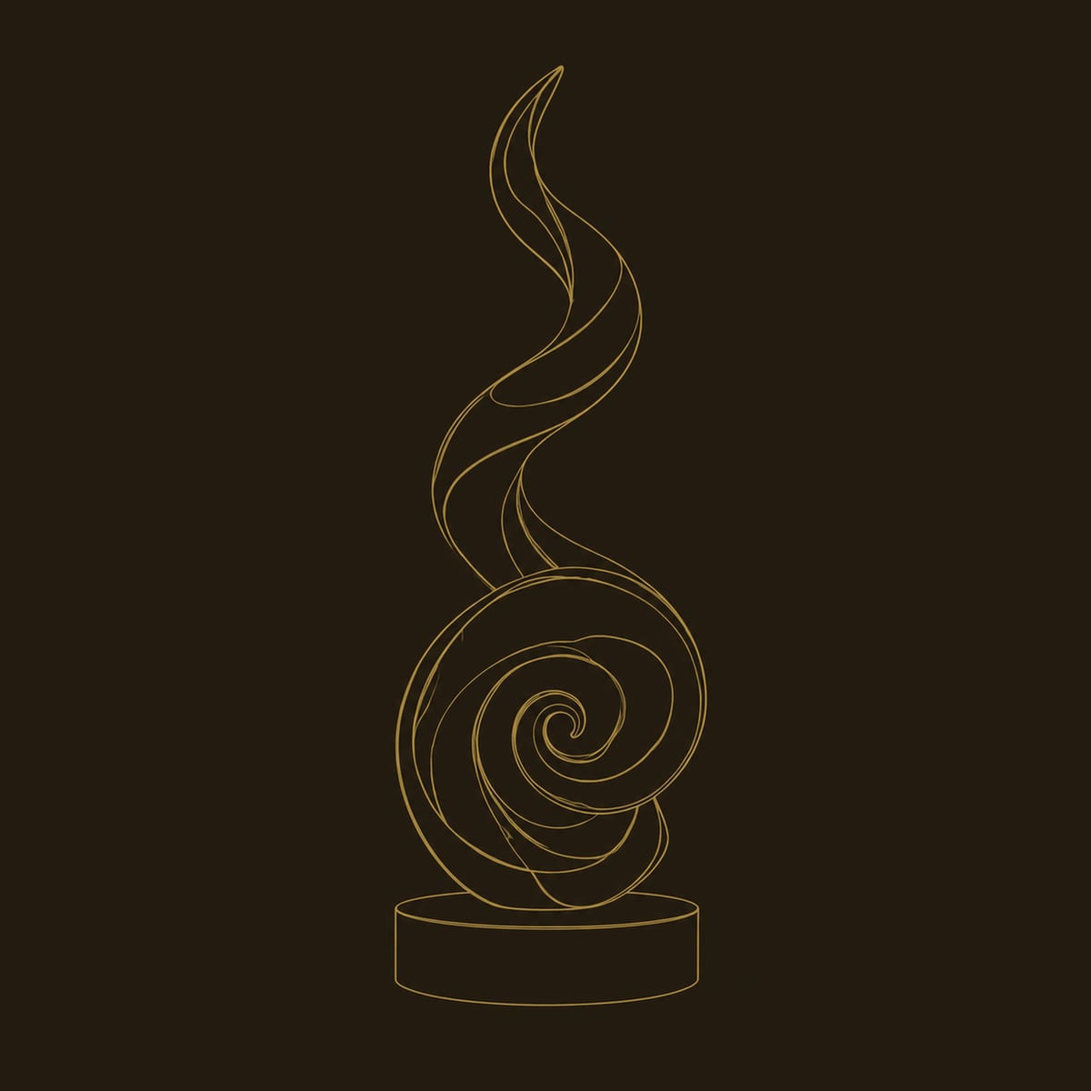 Spiral Wood Sculpture With A Flame Like Swirl And Disc Base dimension diagram