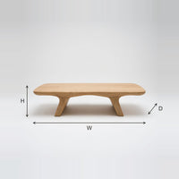 Splayed Leg Coffee Table in Pale Solid Hardwood dimension diagram with height, width and depth
