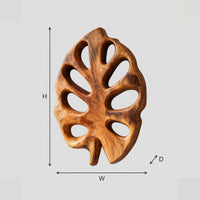 Split Leaf Wall Art With Open Oval Cutouts And A Short Stem dimension diagram with width and height
