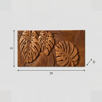 Split Leaf Wall Art With Three Carved Tropical Leaves dimension diagram with width and height