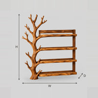 Spreading Tree Wine Rack With Four Wide Shelves dimension diagram with width, height and depth