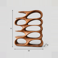 Stacked Oval Bookshelf With Open Wavy Shelves And Long Top dimension diagram with width, height and depth