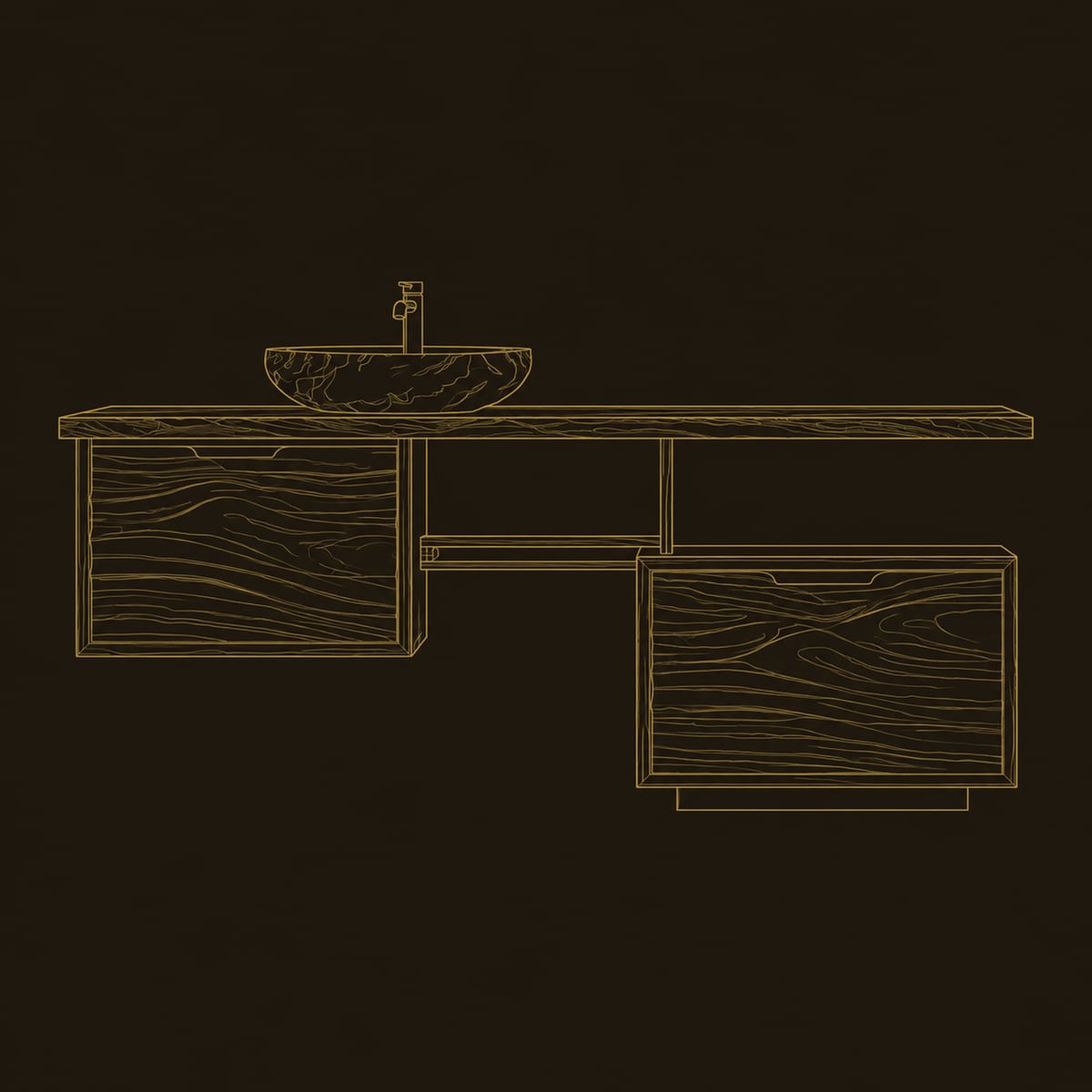 Stepped Bathroom Vanity With Two Wave Carved Fronts dimension diagram