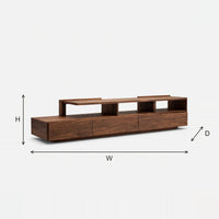 Stepped Riser TV Console in Low Solid Hardwood dimension diagram with height, width and depth
