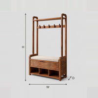 Storage Bench With Coat Pegs, Top Shelf And Wave Carved Panel dimension diagram with width, height and depth