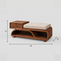 Storage Bench With Open Wave Base And One Small Drawer dimension diagram with width, height and depth