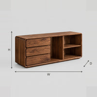 Storage Bench With Three Drawers And Open Shelf Bays dimension diagram with width, height and depth