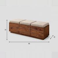 Storage Bench With Three Seat Cushions And Three Panel Front dimension diagram with width, height and depth