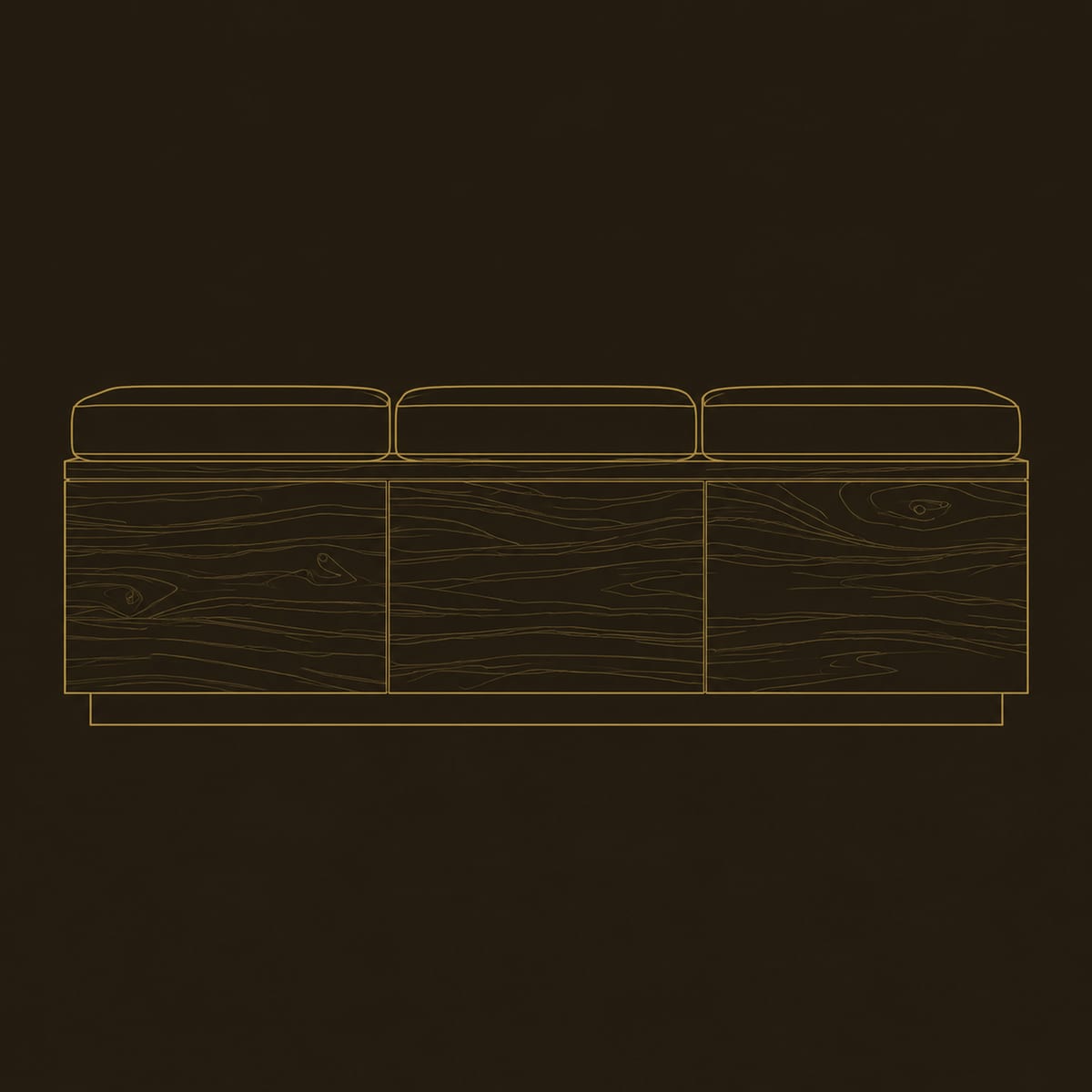 Storage Bench With Three Seat Cushions And Three Panel Front dimension diagram