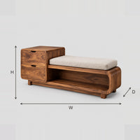 Storage Bench With Two Drawers, Cushioned Seat And Open Shelf dimension diagram with width, height and depth