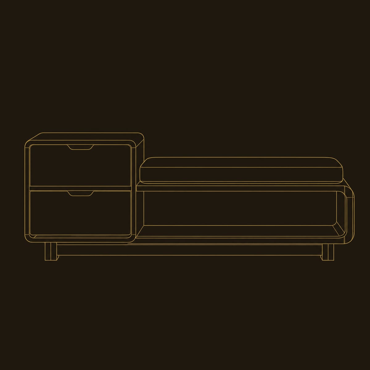 Storage Bench With Two Drawers, Cushioned Seat And Open Shelf dimension diagram