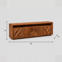 Sunburst Carved TV Stand Wave Relief Side Panels dimension diagram with width, height and depth