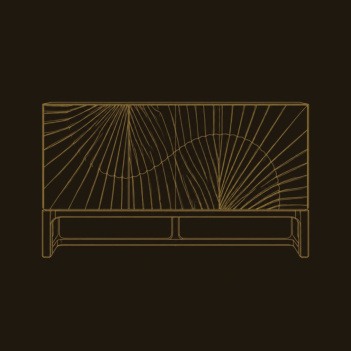 Sunburst Relief Sideboard On A Slim Open Frame Base dimension diagram