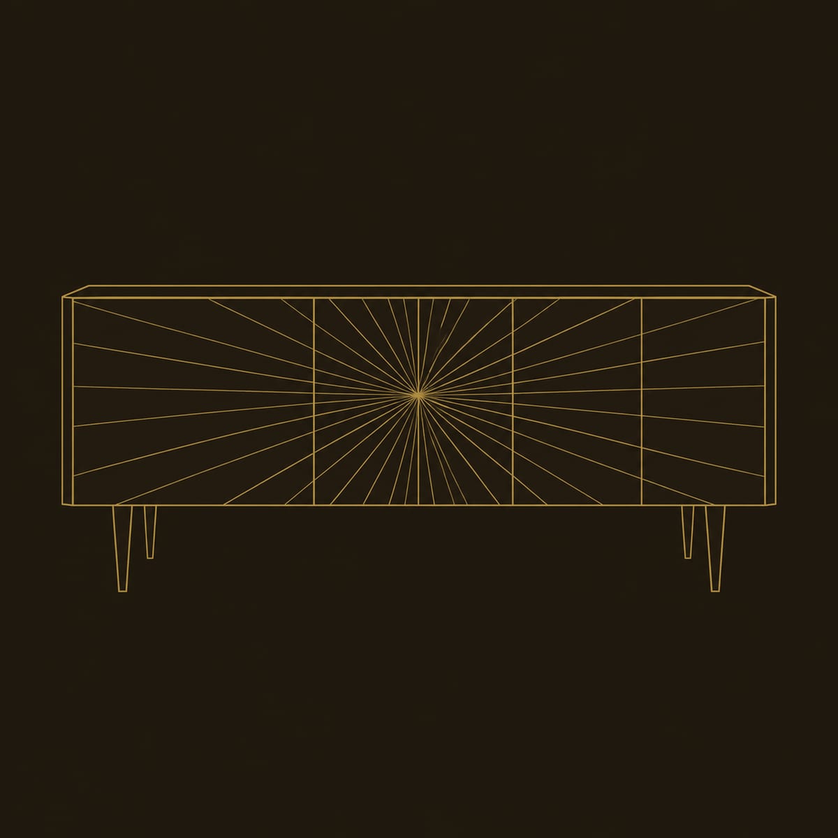 Sunburst Sideboard With Four Rippled Front Panels On Tapered Legs dimension diagram