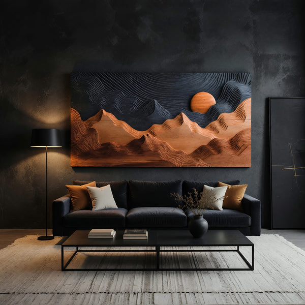 Sunrise Mountain Wall Sculpture with a Dark Carved Sky