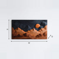 Sunrise Mountain Wall Sculpture with a Dark Carved Sky dimension diagram with height, width and depth
