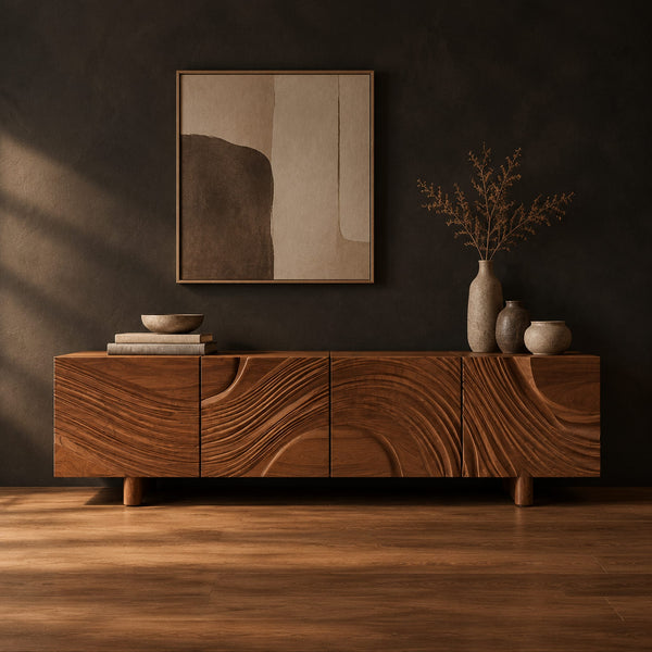 Sweeping Arc Carved Sideboard On Short Peg Feet