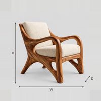 Sweeping Arm Chair With Flowing Legs And Cream Cushions dimension diagram with width, height and depth