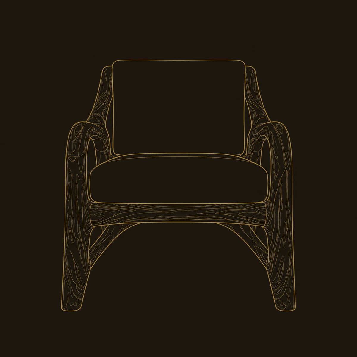 Sweeping Arm Chair With Flowing Legs And Cream Cushions dimension diagram