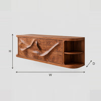 Sweeping Carved Door Floating Bathroom Vanity With Curved End Shelf dimension diagram with width, height and depth