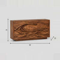 Sweeping Curl Wave Sideboard with Framed Carved Doors dimension diagram with width, height and depth