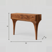 Sweeping Leg Console Table With Two Panel Block Top dimension diagram with width, height and depth