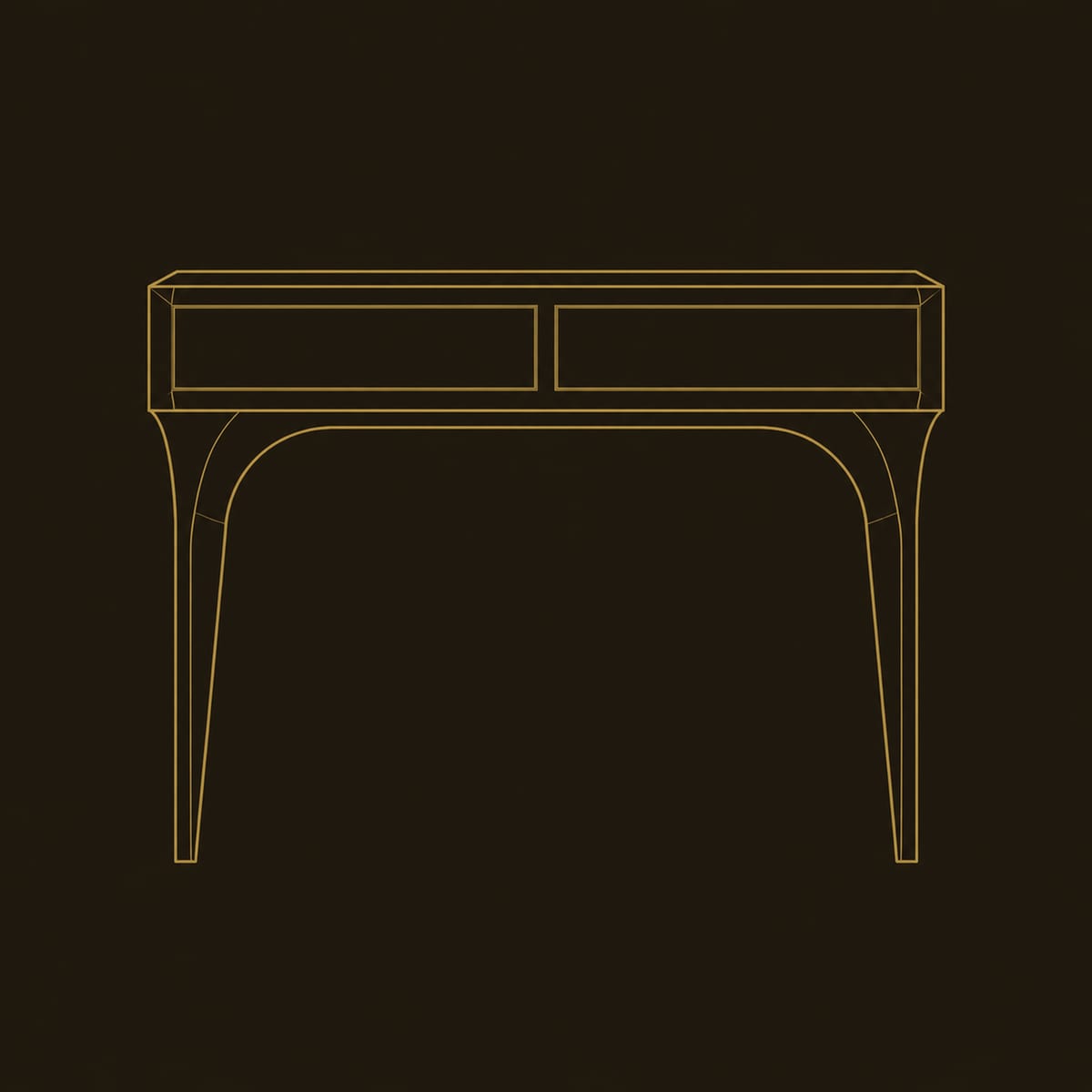 Sweeping Leg Console Table With Two Panel Block Top dimension diagram