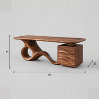 Sweeping Loop Base Desk With Wave Carved Cabinet Pedestal dimension diagram with width, height and depth