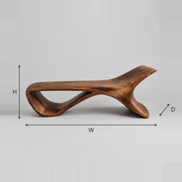 Sweeping Low Bench With Open Loop Underside And Raised End dimension diagram with width, height and depth