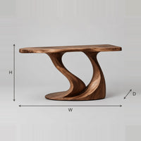 Sweeping Pedestal Console Table On An Oval Foot dimension diagram with width, height and depth