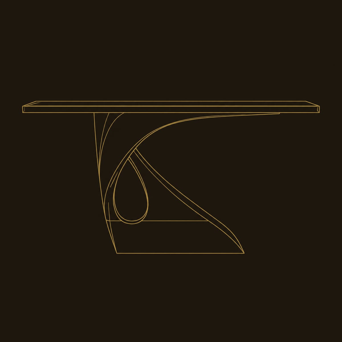 Sweeping Pedestal Console Table With Teardrop Opening dimension diagram