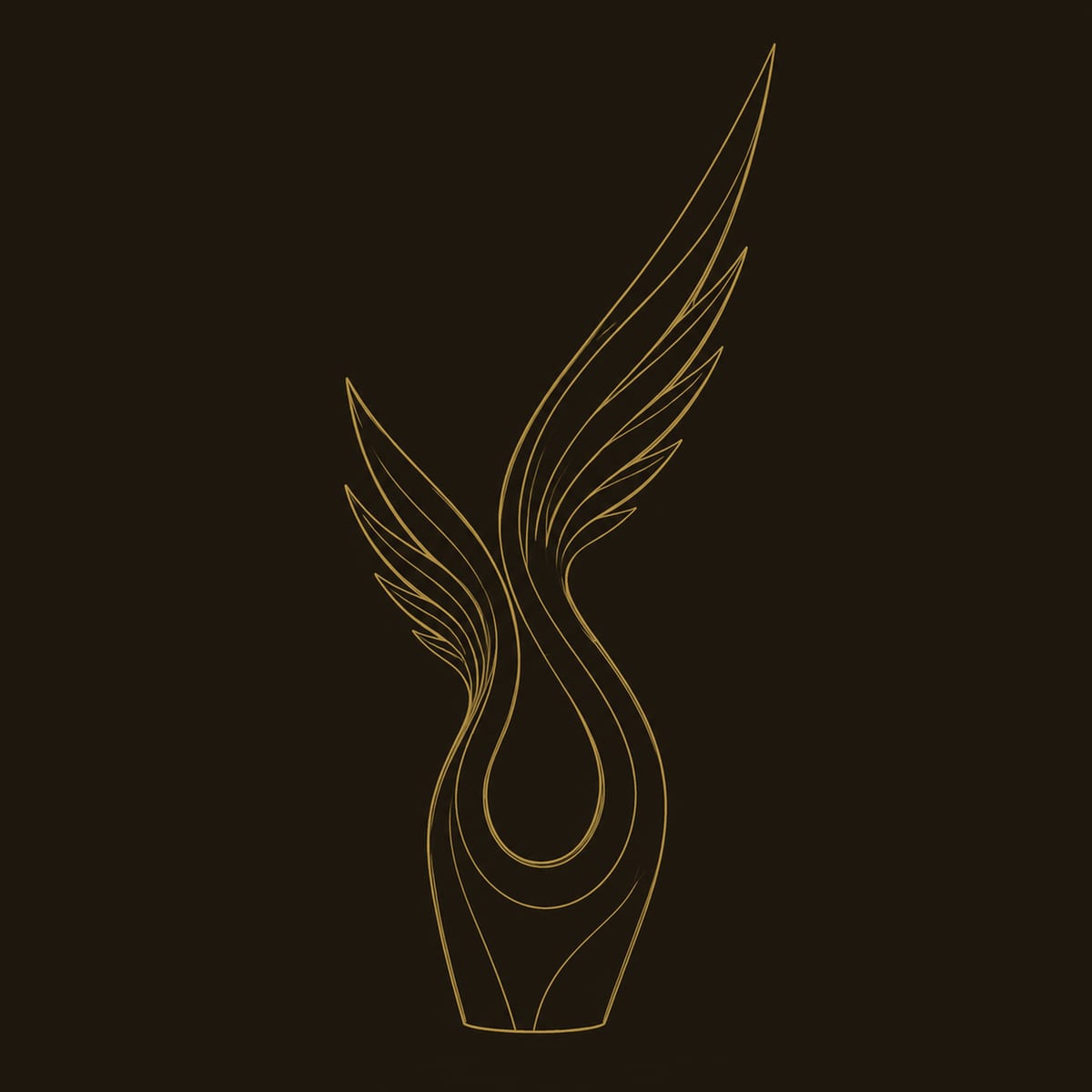 Swept Wing Wood Sculpture With Feather Lines And Open Loop dimension diagram