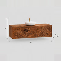 Swirl Carved Wall Mounted Bathroom Vanity With Three Panels dimension diagram with width, height and depth