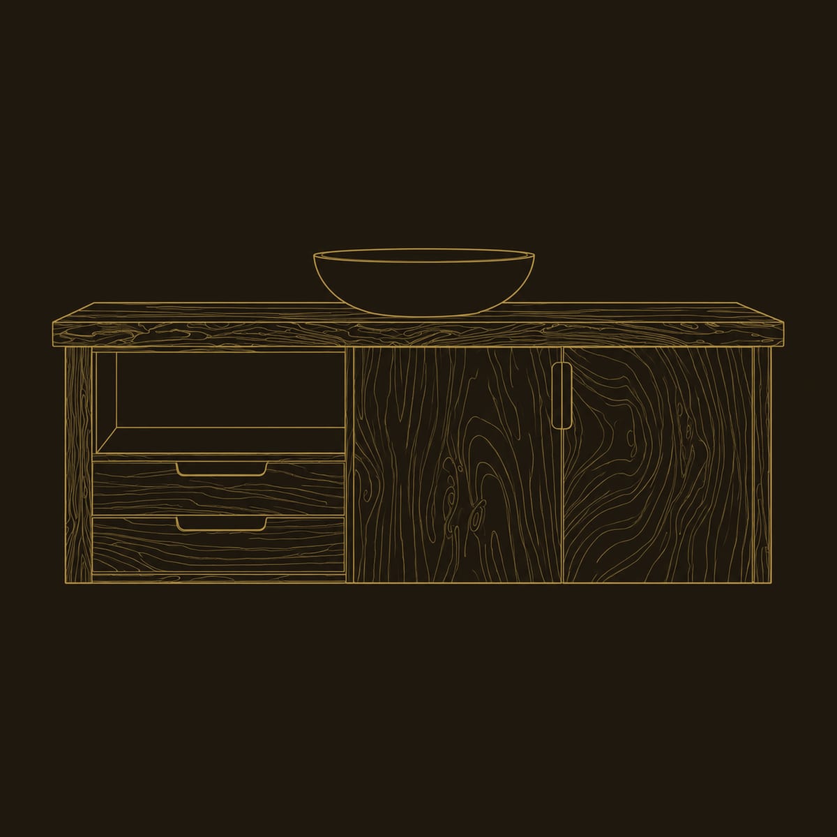 Swirl Grain Floating Bathroom Vanity With Slot Pull Doors And Drawers dimension diagram