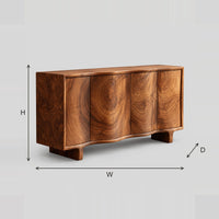 Swirl Grain Sideboard With Wavy Front And Low Feet dimension diagram with width, height and depth