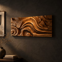 Wide wall art panel carved with deep swirls and eddies that flow like water on a dark charcoal plaster wall