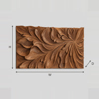 Swirling Leaf Relief Wall Art With Deep Carved Layers dimension diagram with width and height