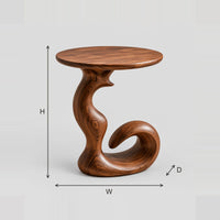 Swirling Pedestal Side Table With Round Top And Curled Foot dimension diagram with width, height and depth