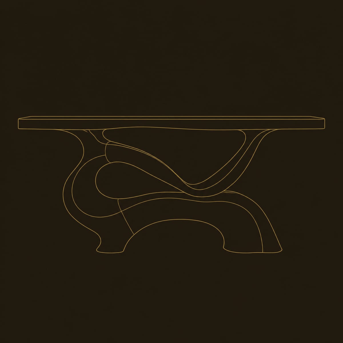Swirling Sculpted Base Console Table With Slim Plank Top dimension diagram