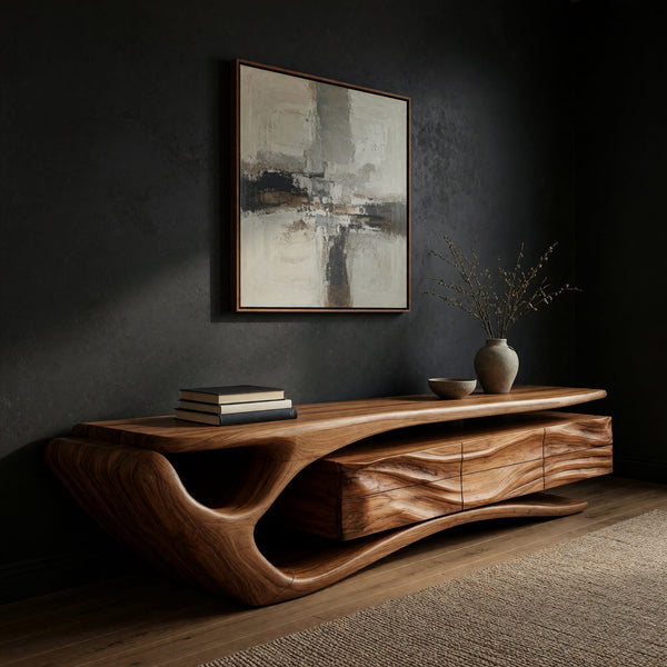 Swoopfold TV Cabinet, Cantilever Top Over a Drawer Case