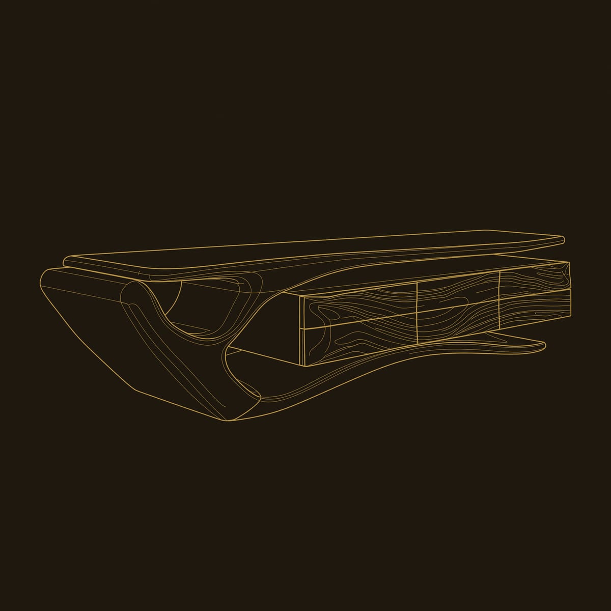 Swoopfold TV Cabinet, Cantilever Top Over a Drawer Case dimension diagram