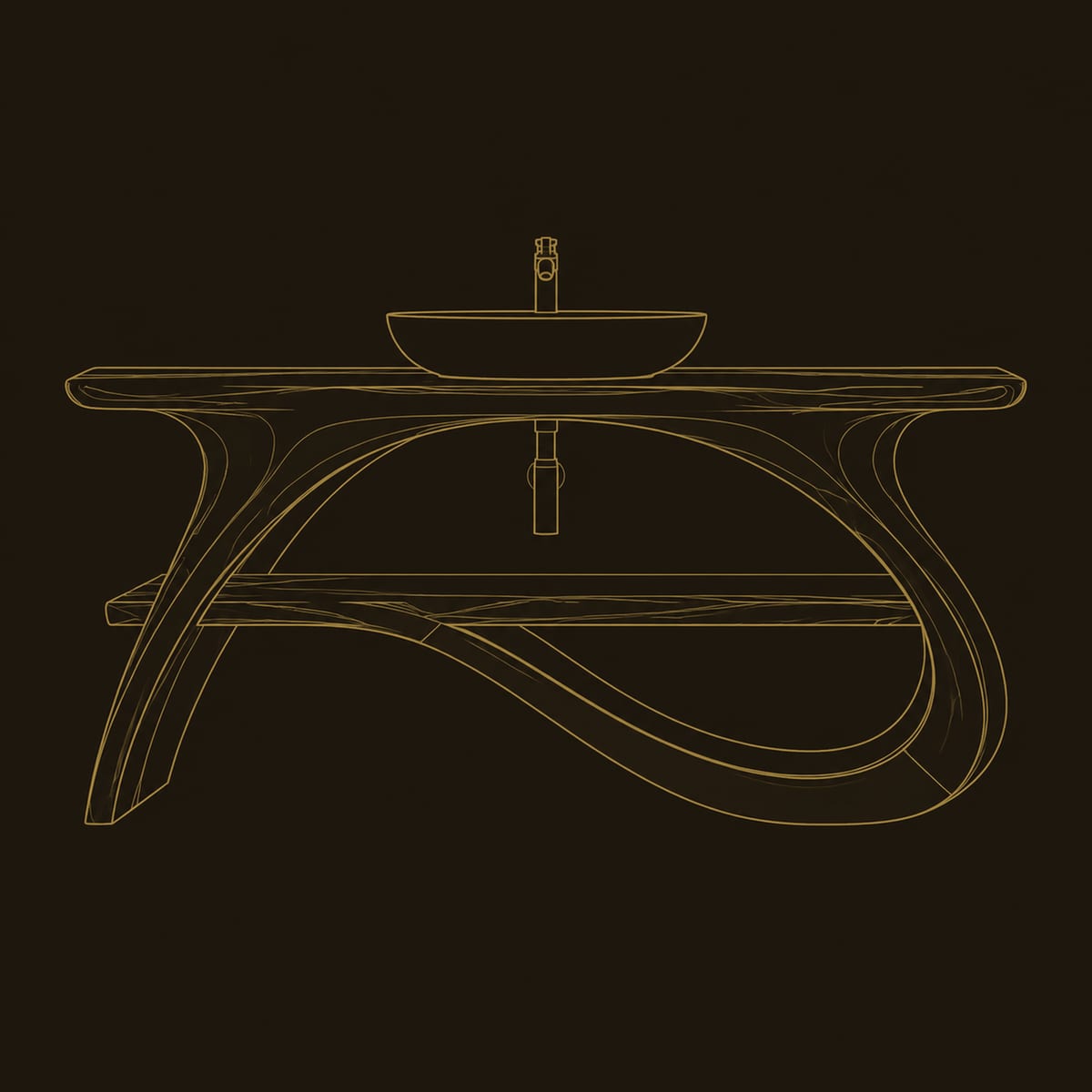 Swooping Branch Base Bathroom Vanity With Slab Top And Shelf dimension diagram