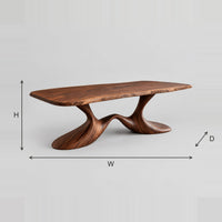 Swooping Wave Base Dining Table With Soft Edged Top dimension diagram with width, height and depth